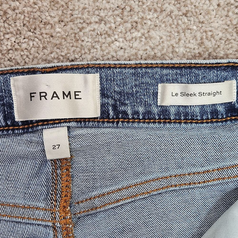 Frame Le Sleek Straight Jeans Womens 27 Rowley Raw Fray Blue Denim Raw Hem - Picture 9 of 14